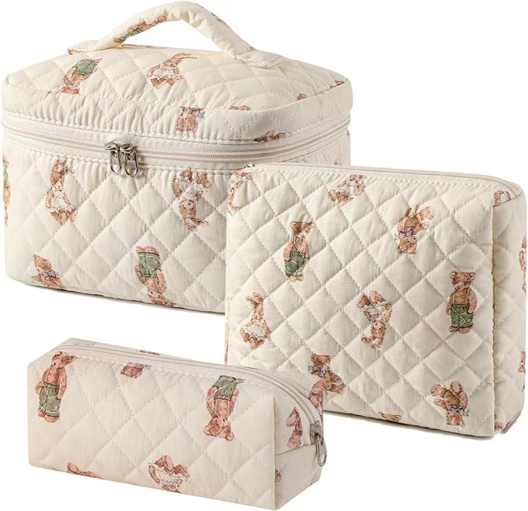 Storage Organizer Floral Quilted Makeup Bags Cotton Padded Cosmetic Bag Large Travel Toiletry Bag Women Zipper Wash Bag