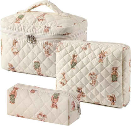 Storage Organizer Floral Quilted Makeup Bags Cotton Padded Cosmetic Bag Large Travel Toiletry Bag Women Zipper Wash Bag