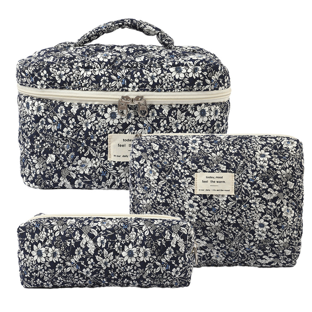 Storage Organizer Floral Quilted Makeup Bags Cotton Padded Cosmetic Bag Large Travel Toiletry Bag Women Zipper Wash Bag