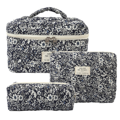 Storage Organizer Floral Quilted Makeup Bags Cotton Padded Cosmetic Bag Large Travel Toiletry Bag Women Zipper Wash Bag