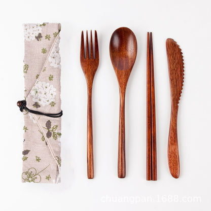 Japanese Style Long Handled Spoons, Forks, Chopsticks, Three Piece Set Of Wooden Portable Tableware, Chopsticks, Spoons, Set