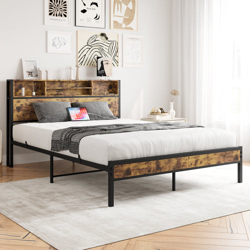 Queen Bed Frame with Storage & Charging