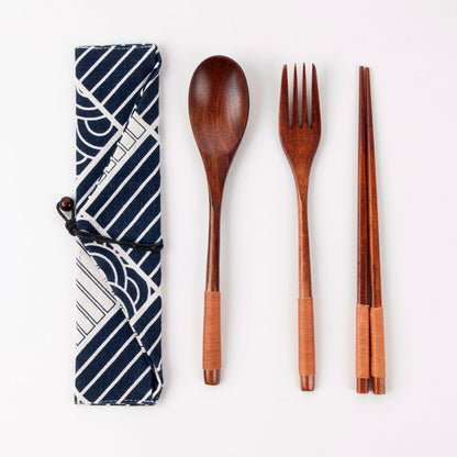 Japanese Style Long Handled Spoons, Forks, Chopsticks, Three Piece Set Of Wooden Portable Tableware, Chopsticks, Spoons, Set