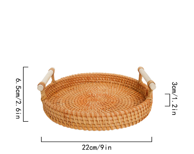 Vietnamese rattan tray rattan storage basket double ear bread fruit snack picnic tray desktop decoration