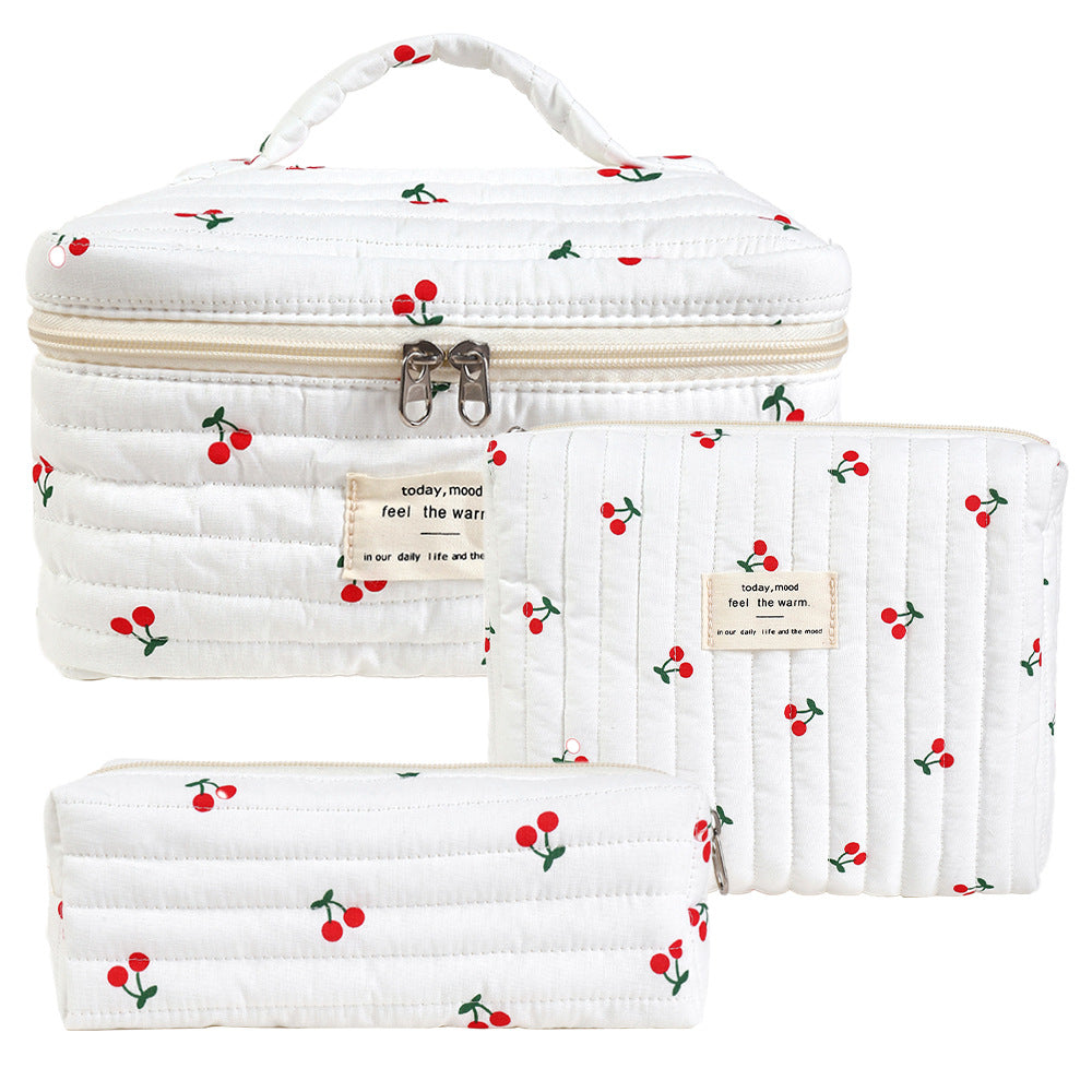 Storage Organizer Floral Quilted Makeup Bags Cotton Padded Cosmetic Bag Large Travel Toiletry Bag Women Zipper Wash Bag