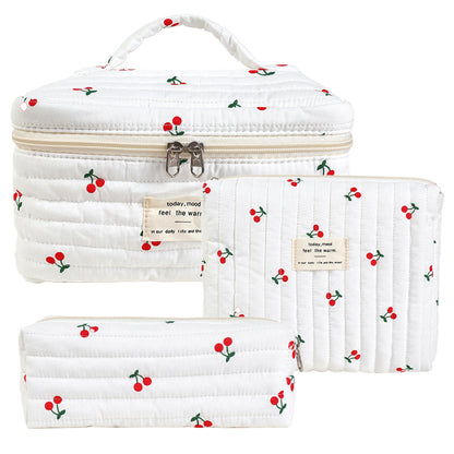 Storage Organizer Floral Quilted Makeup Bags Cotton Padded Cosmetic Bag Large Travel Toiletry Bag Women Zipper Wash Bag