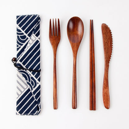 Japanese Style Long Handled Spoons, Forks, Chopsticks, Three Piece Set Of Wooden Portable Tableware, Chopsticks, Spoons, Set