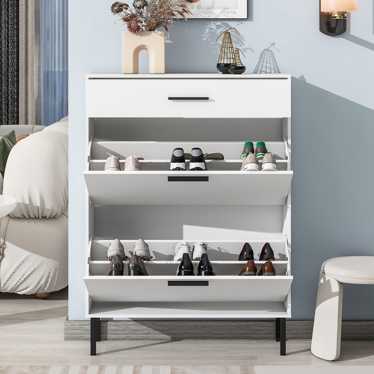 Shoe Cabinet with Two Flip Drawers