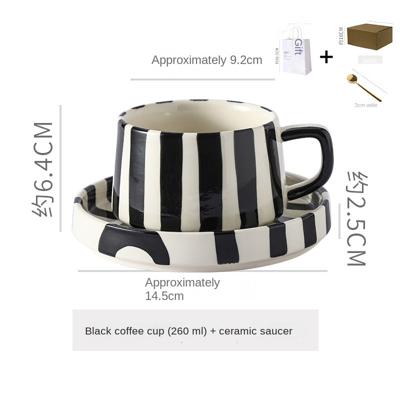 Simple Hand-Drawn Stripe Ceramic Mug, Creative Multi-Color Gift Cup, Coffee Cup with Saucer