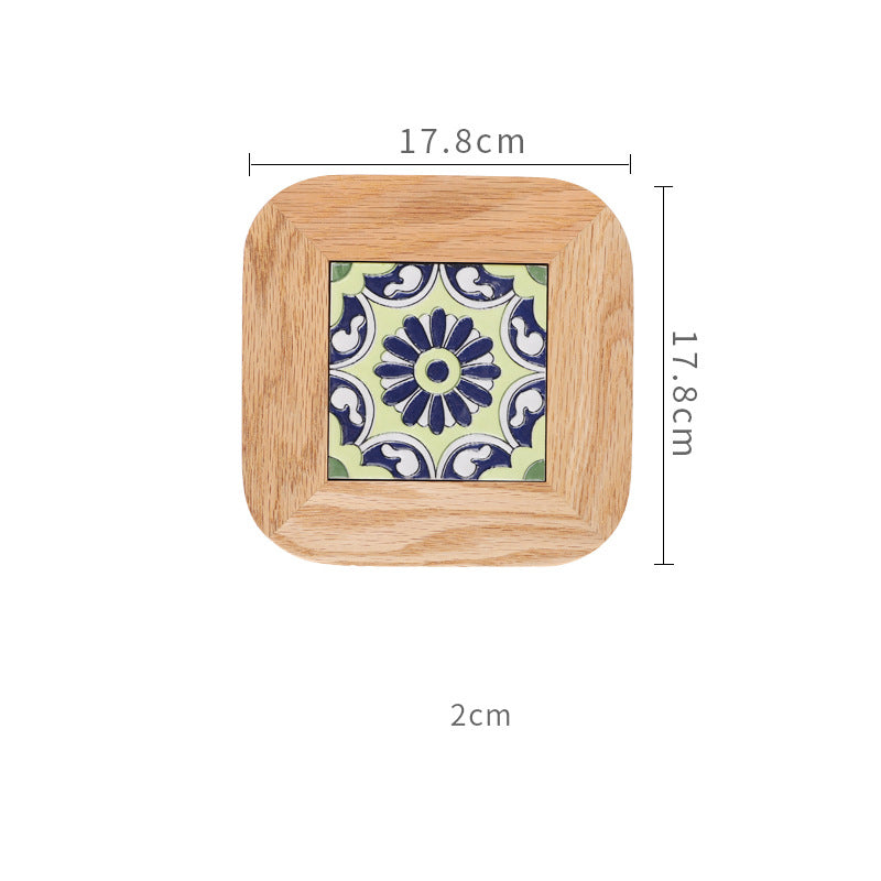 Japanese Style Oak Tile Plate Mat Pot Mat Creative Solid Wood Insulation Mat Pastoral Style Dining Table Anti-Scalding Wooden Mat