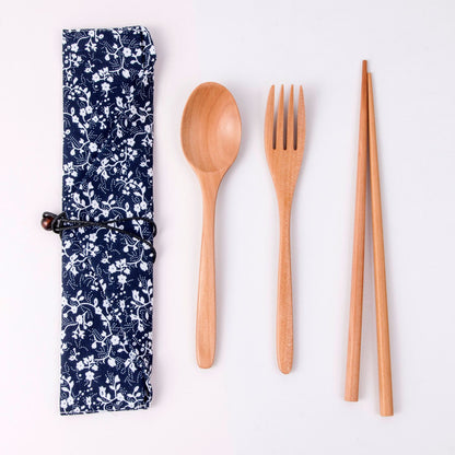Japanese Style Long Handled Spoons, Forks, Chopsticks, Three Piece Set Of Wooden Portable Tableware, Chopsticks, Spoons, Set