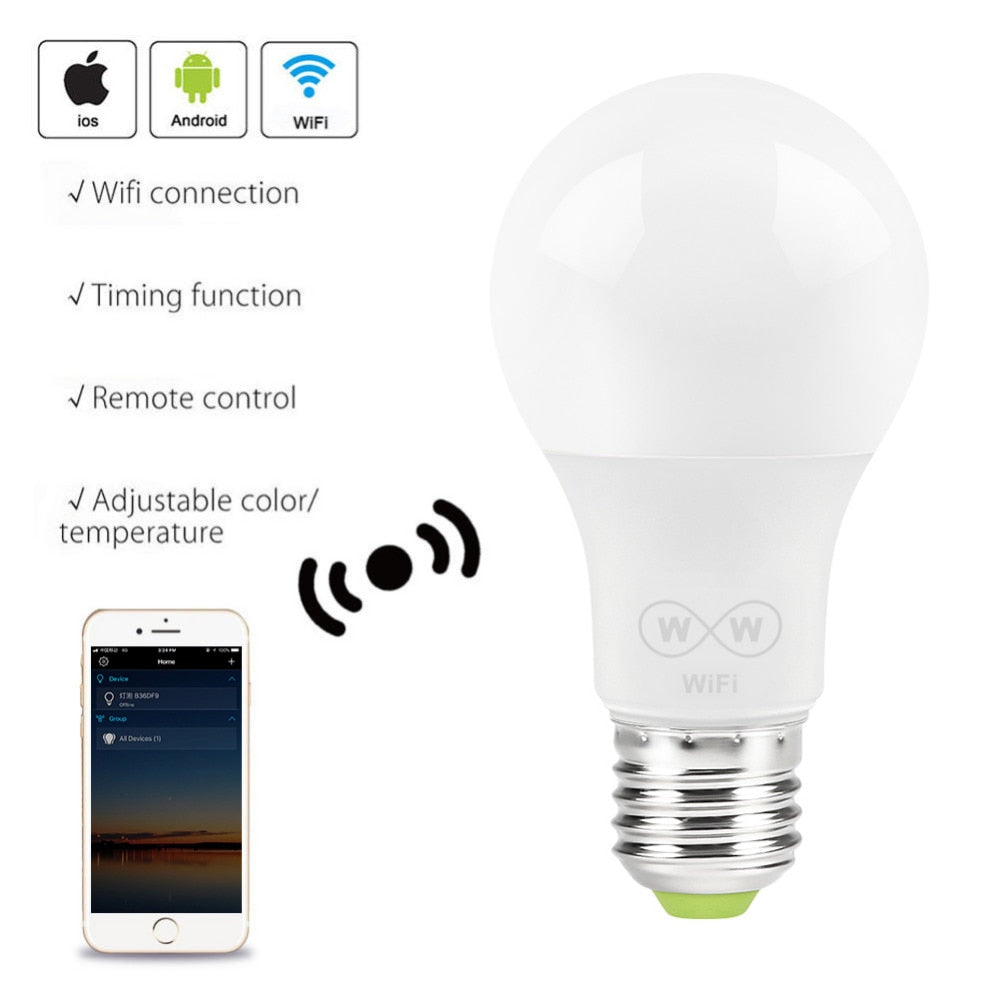E27 WiFi Smart LED Light Bulbs Intellegent App Remote Control Bulbs Walk up Warn Lighting Work With Alexa Google Assistant