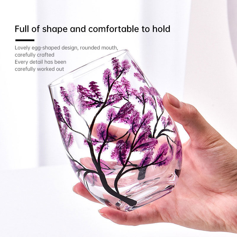 Light luxury ins crystal glass wine glass hand-painted household goblet four seasons painted wine glass