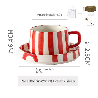 Simple Hand-Drawn Stripe Ceramic Mug, Creative Multi-Color Gift Cup, Coffee Cup with Saucer