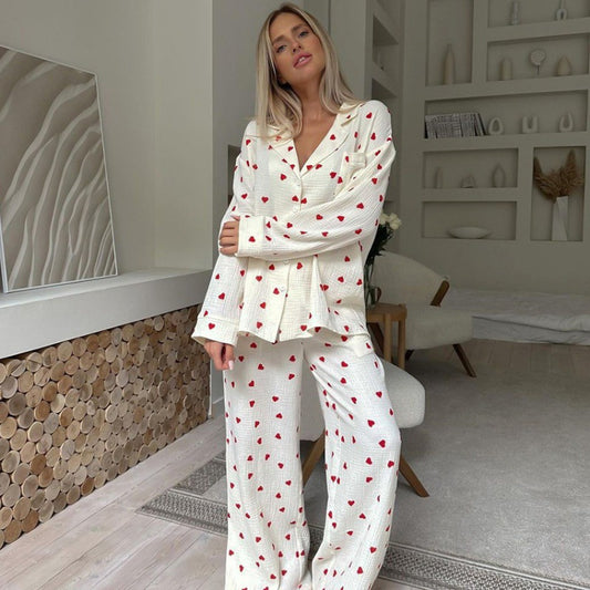 Love printed comfortable long sleeved long pants sleepwear two-piece set for women's home wear