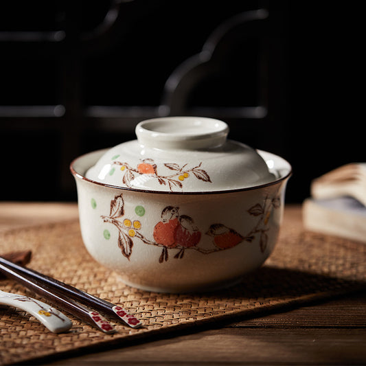 Ceramic Noodle Bowl with Lid – 6.5 Inch