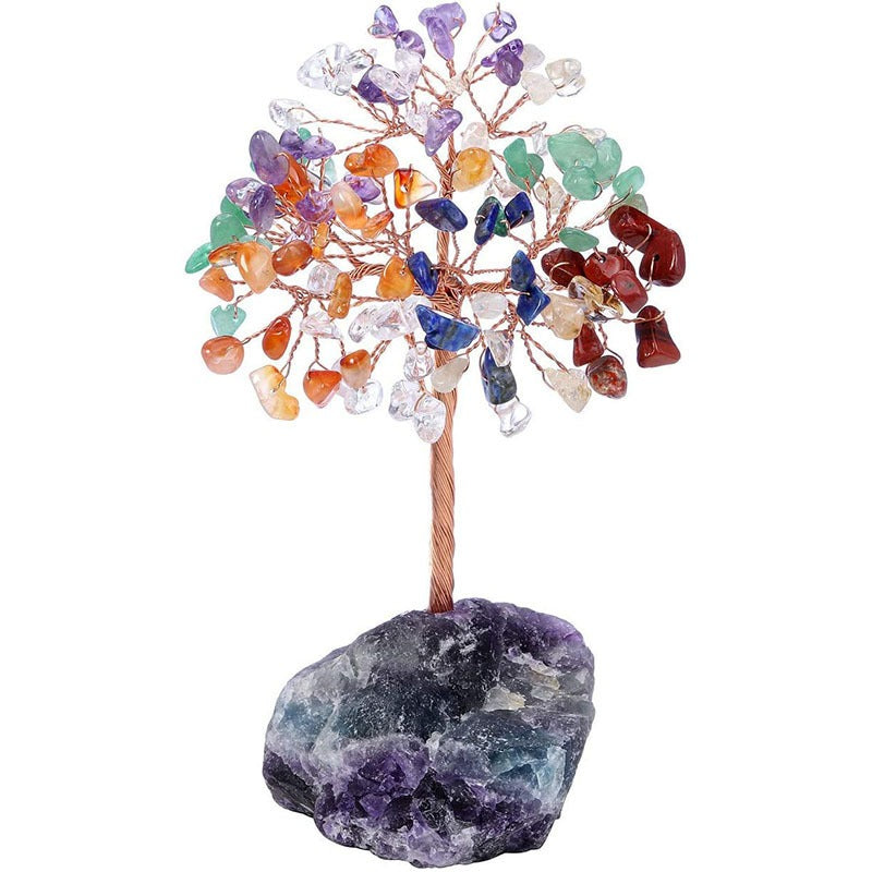 Popular natural crystal tree crystal wool mineral fluorite base, fortune tree chakra amethyst powder crystal ornament