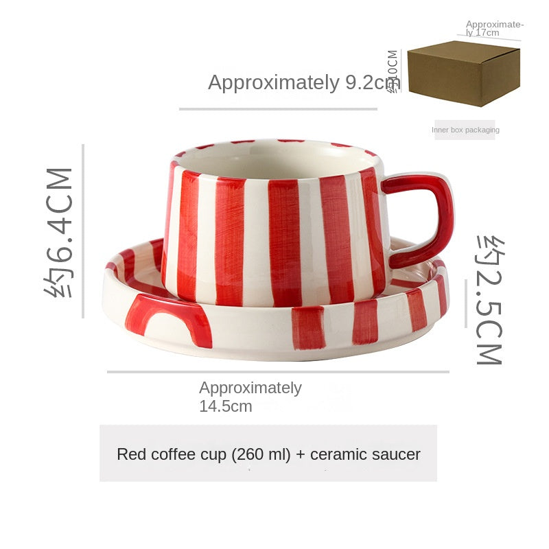 Simple Hand-Drawn Stripe Ceramic Mug, Creative Multi-Color Gift Cup, Coffee Cup with Saucer