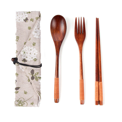 Japanese Style Long Handled Spoons, Forks, Chopsticks, Three Piece Set Of Wooden Portable Tableware, Chopsticks, Spoons, Set