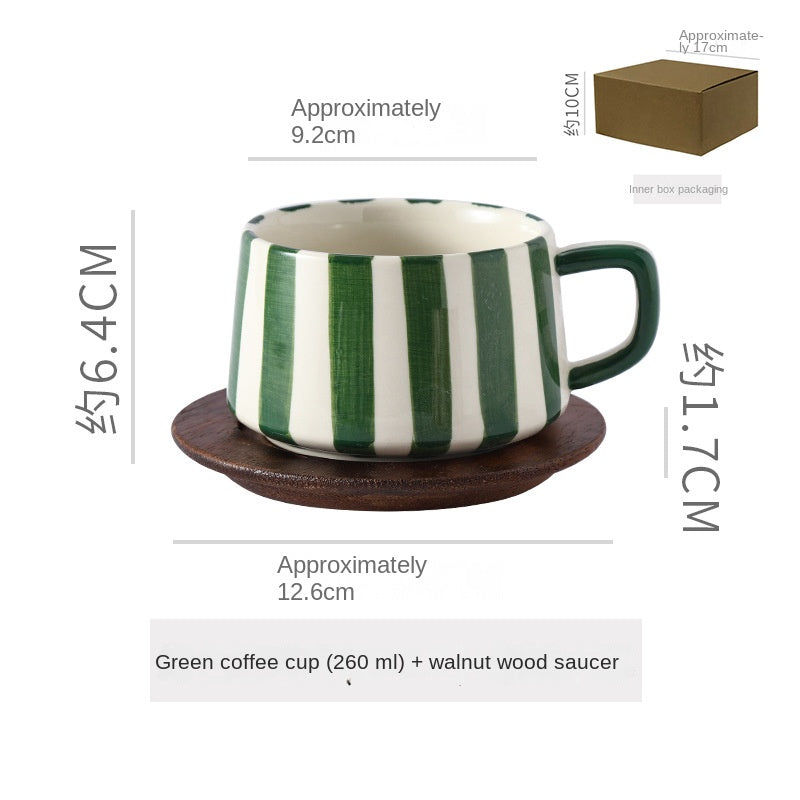 Simple Hand-Drawn Stripe Ceramic Mug, Creative Multi-Color Gift Cup, Coffee Cup with Saucer