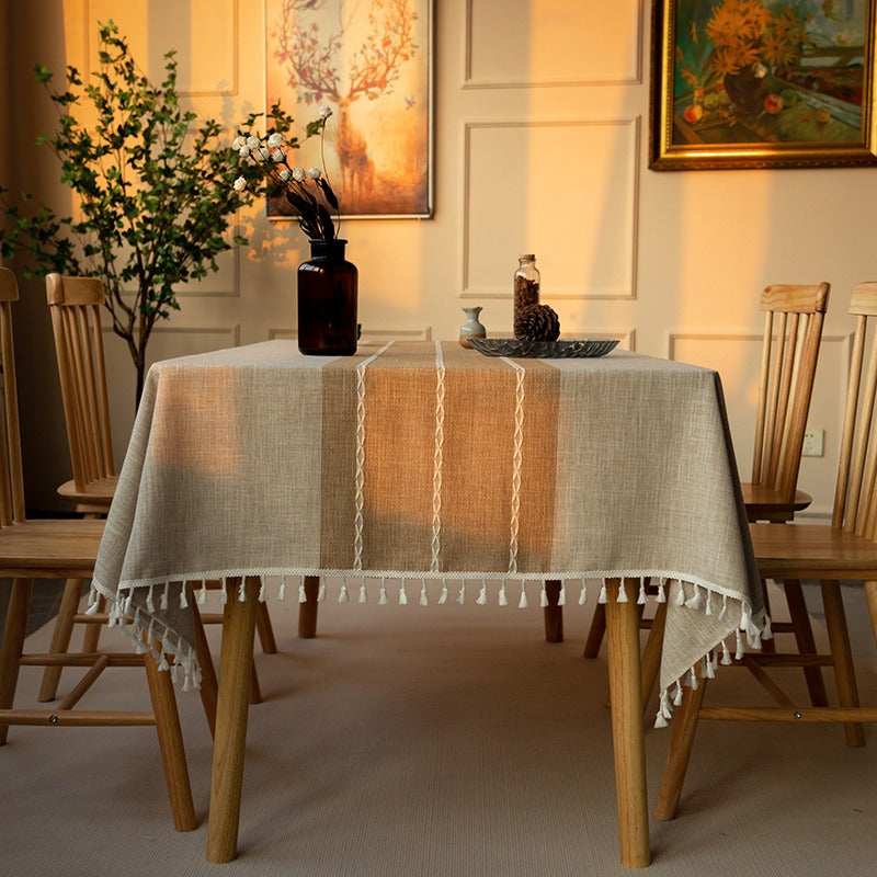 Nordic Christmas Table Cloth Hollow Tassel Table Cloth Solid Color Long Stripe Jacquard Table Cloth Tea Table Mat Cotton Linen