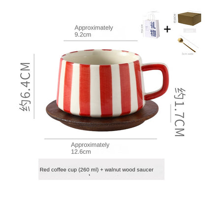 Simple Hand-Drawn Stripe Ceramic Mug, Creative Multi-Color Gift Cup, Coffee Cup with Saucer