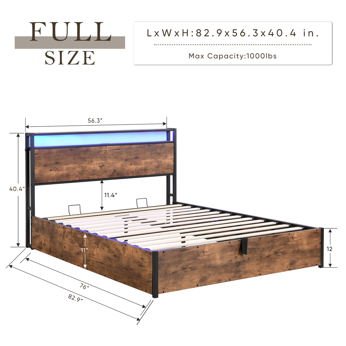 Full-Size Lift-Up Storage Bed Frame