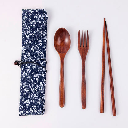Japanese Style Long Handled Spoons, Forks, Chopsticks, Three Piece Set Of Wooden Portable Tableware, Chopsticks, Spoons, Set