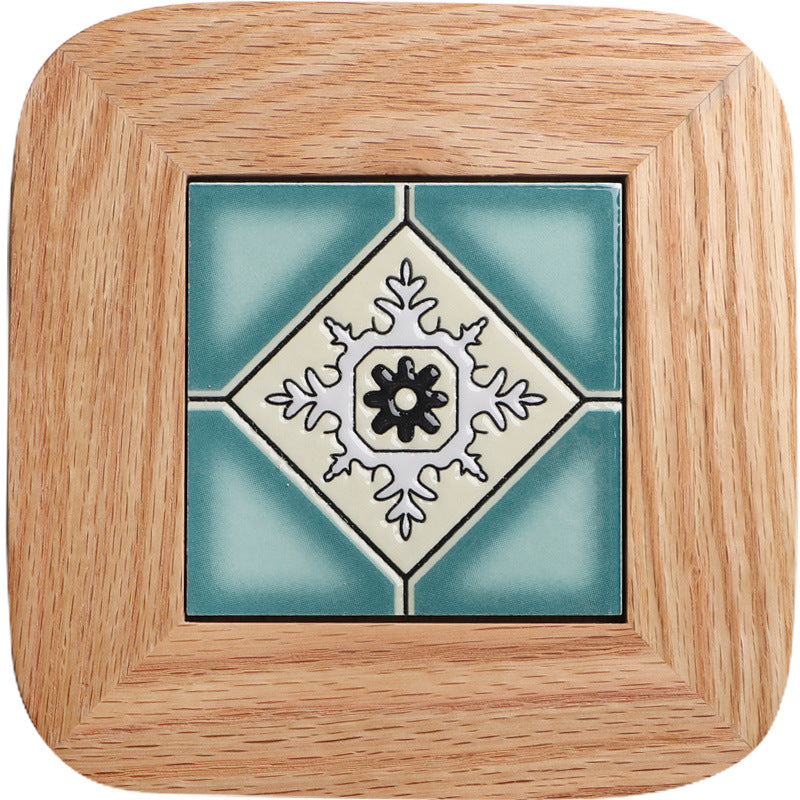 Japanese Style Oak Tile Plate Mat Pot Mat Creative Solid Wood Insulation Mat Pastoral Style Dining Table Anti-Scalding Wooden Mat