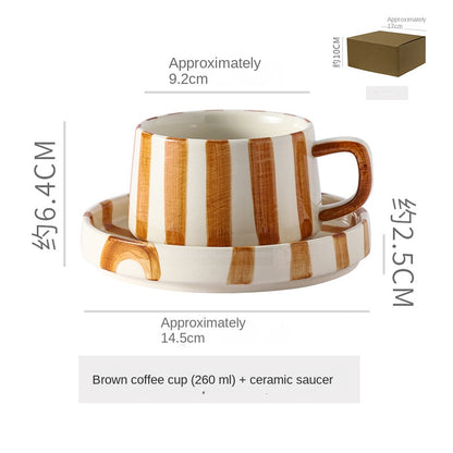 Simple Hand-Drawn Stripe Ceramic Mug, Creative Multi-Color Gift Cup, Coffee Cup with Saucer