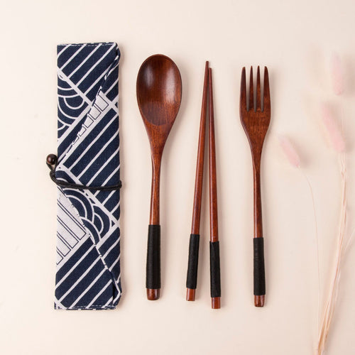 Japanese Style Long Handled Spoons, Forks, Chopsticks, Three Piece Set Of Wooden Portable Tableware, Chopsticks, Spoons, Set