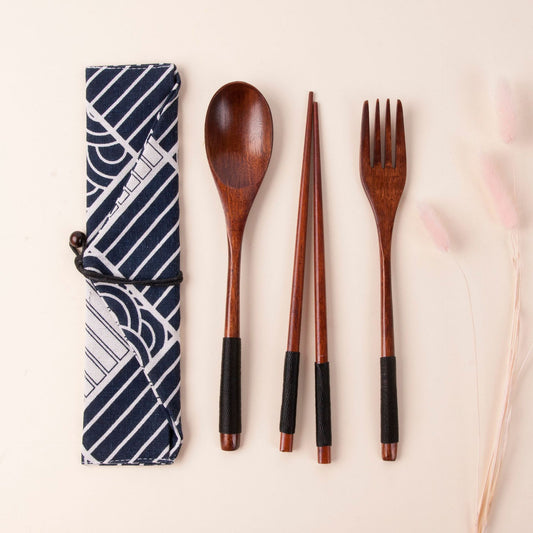 Japanese Style Long Handled Spoons, Forks, Chopsticks, Three Piece Set Of Wooden Portable Tableware, Chopsticks, Spoons, Set