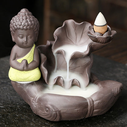 Creative Lotus Drawing Gold Small Tathagata Waterfall Backflow Incense Aromatherapy Stove Home Decoration