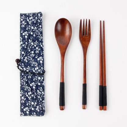 Japanese Style Long Handled Spoons, Forks, Chopsticks, Three Piece Set Of Wooden Portable Tableware, Chopsticks, Spoons, Set