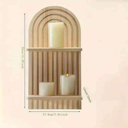 Bohemian style wooden arched wall hanging double layered candlestick vase suitable for decorating living room and bedroom walls