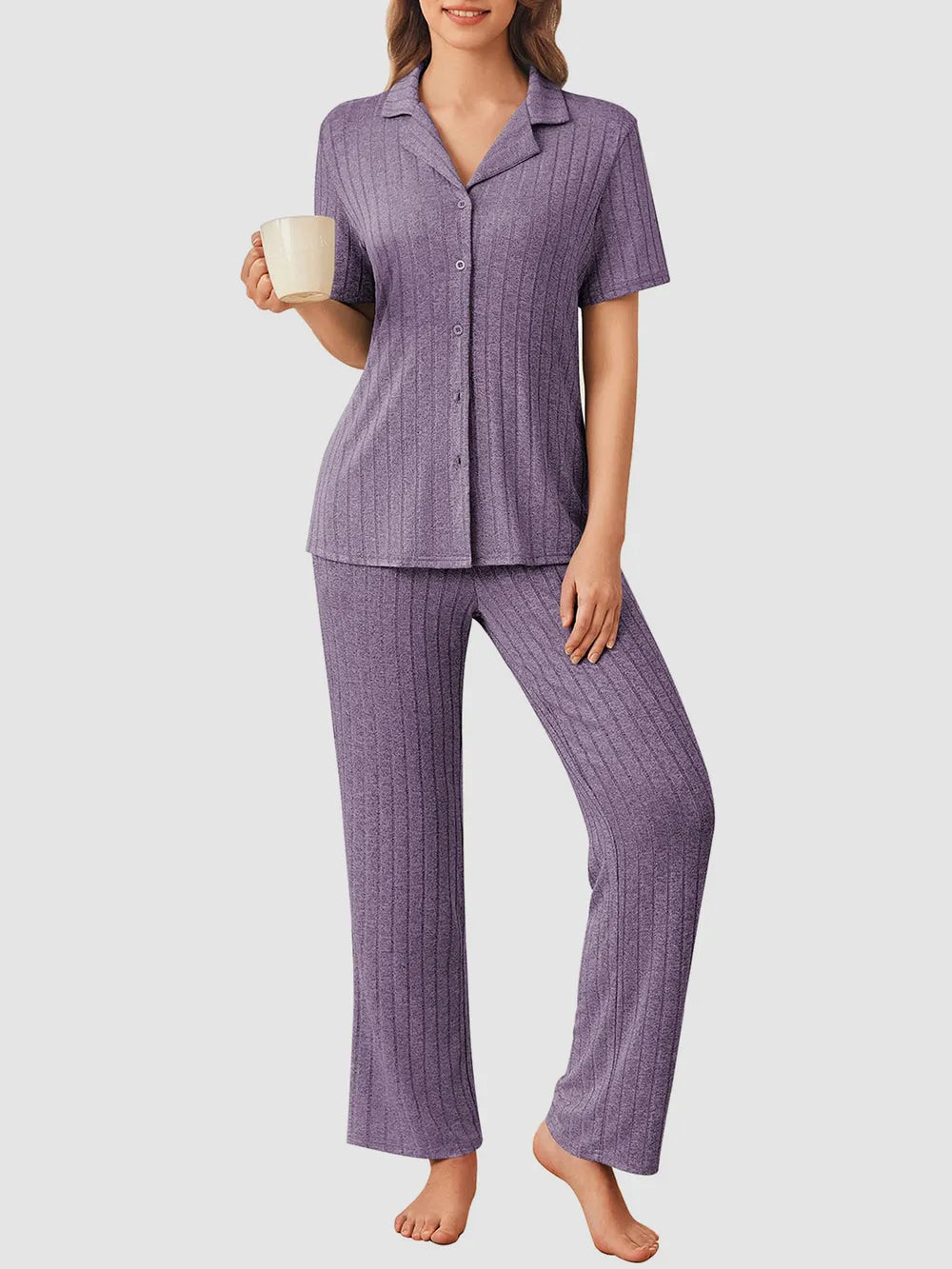 Flower yarn cardigan lapel pajamas home suit set