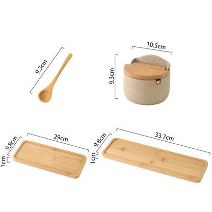 Japanese Ceramic Seasoning Jar With Bamboo And Wood Cover