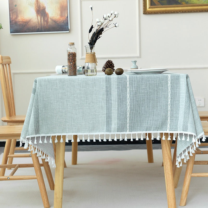 Nordic Christmas Table Cloth Hollow Tassel Table Cloth Solid Color Long Stripe Jacquard Table Cloth Tea Table Mat Cotton Linen