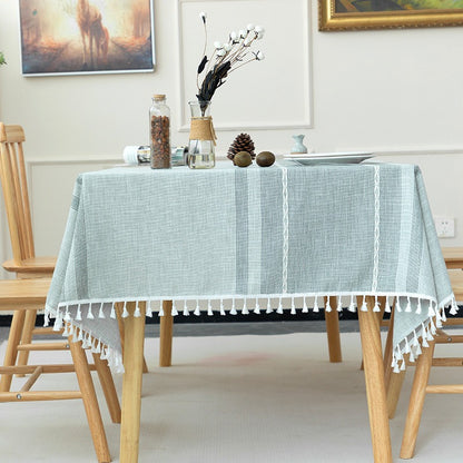 Nordic Christmas Table Cloth Hollow Tassel Table Cloth Solid Color Long Stripe Jacquard Table Cloth Tea Table Mat Cotton Linen