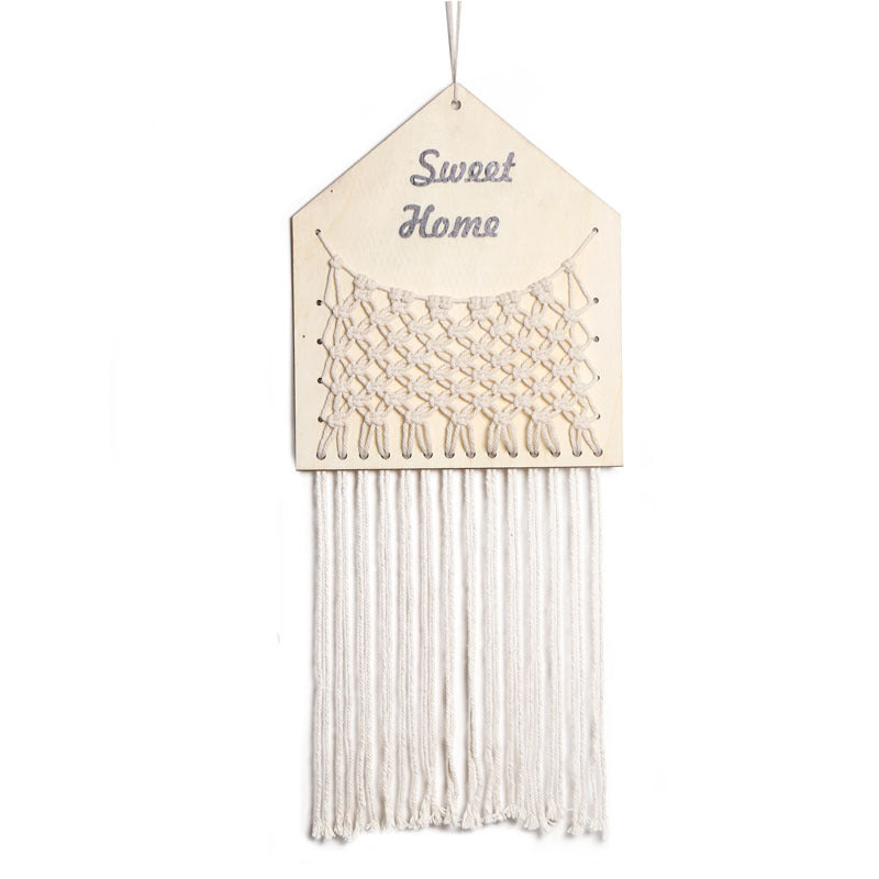 Home Decoration Wood Mesh Pocket Cotton Thread Weaving Small Fresh Living Room Study Wall Hanging Wall Decoration
