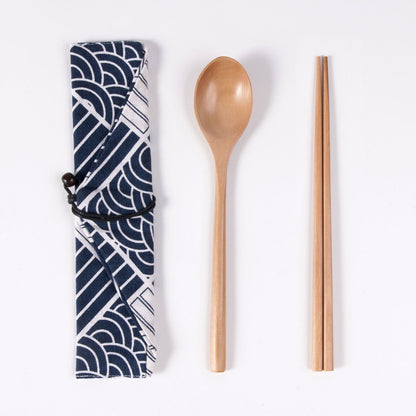 Japanese Style Long Handled Spoons, Forks, Chopsticks, Three Piece Set Of Wooden Portable Tableware, Chopsticks, Spoons, Set