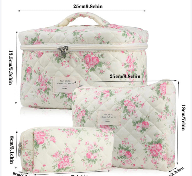 Storage Organizer Floral Quilted Makeup Bags Cotton Padded Cosmetic Bag Large Travel Toiletry Bag Women Zipper Wash Bag