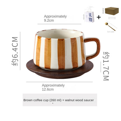Simple Hand-Drawn Stripe Ceramic Mug, Creative Multi-Color Gift Cup, Coffee Cup with Saucer