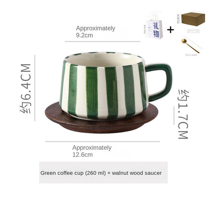 Simple Hand-Drawn Stripe Ceramic Mug, Creative Multi-Color Gift Cup, Coffee Cup with Saucer