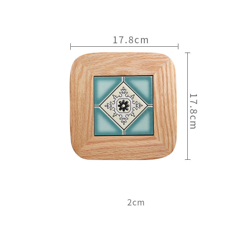 Japanese Style Oak Tile Plate Mat Pot Mat Creative Solid Wood Insulation Mat Pastoral Style Dining Table Anti-Scalding Wooden Mat