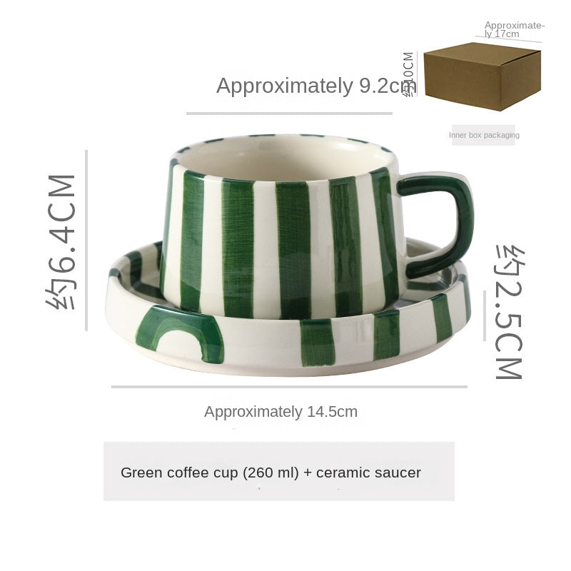 Simple Hand-Drawn Stripe Ceramic Mug, Creative Multi-Color Gift Cup, Coffee Cup with Saucer