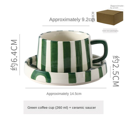 Simple Hand-Drawn Stripe Ceramic Mug, Creative Multi-Color Gift Cup, Coffee Cup with Saucer