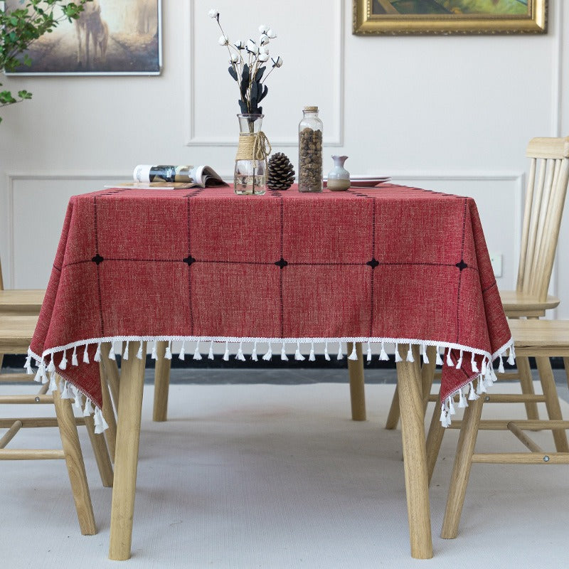 Nordic Christmas Table Cloth Hollow Tassel Table Cloth Solid Color Long Stripe Jacquard Table Cloth Tea Table Mat Cotton Linen