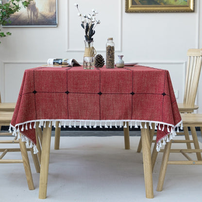 Nordic Christmas Table Cloth Hollow Tassel Table Cloth Solid Color Long Stripe Jacquard Table Cloth Tea Table Mat Cotton Linen