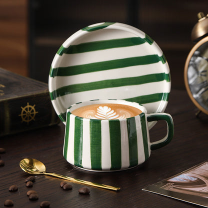 Simple Hand-Drawn Stripe Ceramic Mug, Creative Multi-Color Gift Cup, Coffee Cup with Saucer